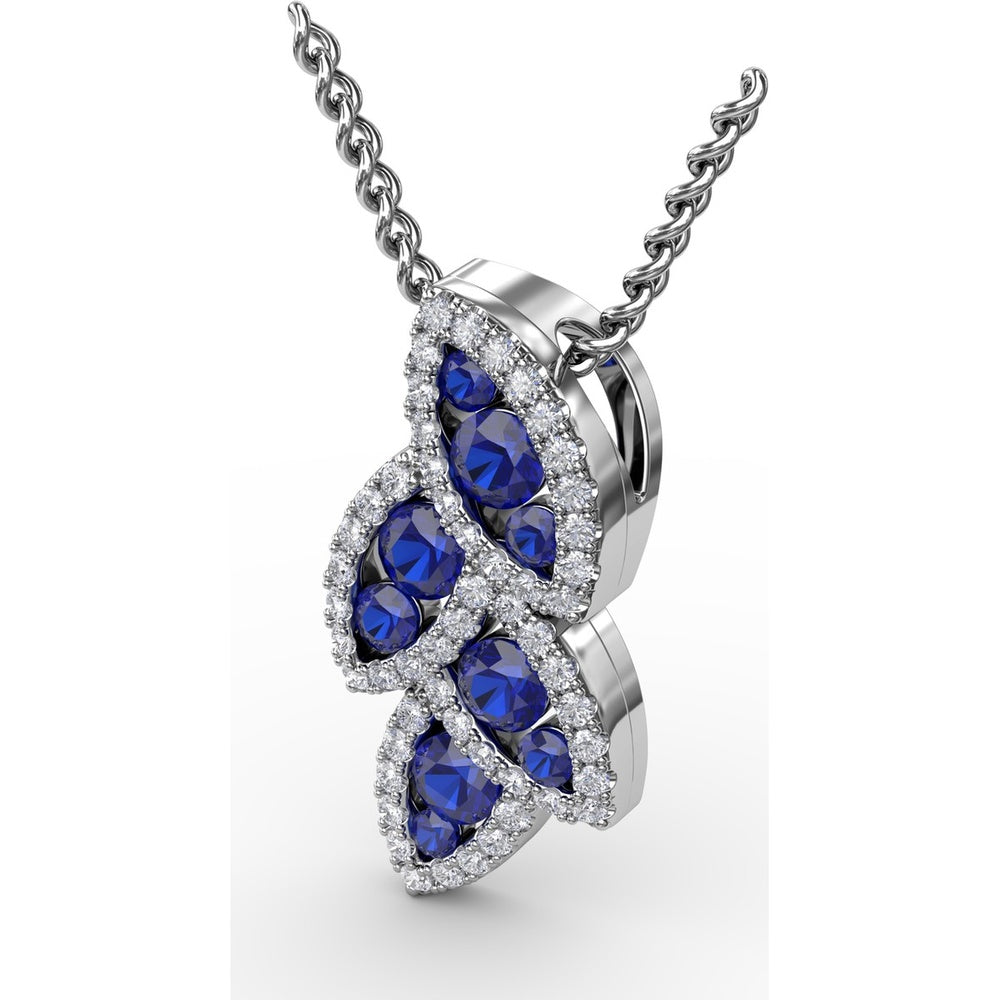 Leaf Motif Pendant with Round Blue Sapphires and Pavé Diamonds by Fana - 0.82 Carat Total Gemstone Weight