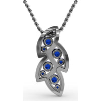 Leaf Motif Pendant with Round Blue Sapphires and Pavé Diamonds by Fana - 0.82 Carat Total Gemstone Weight