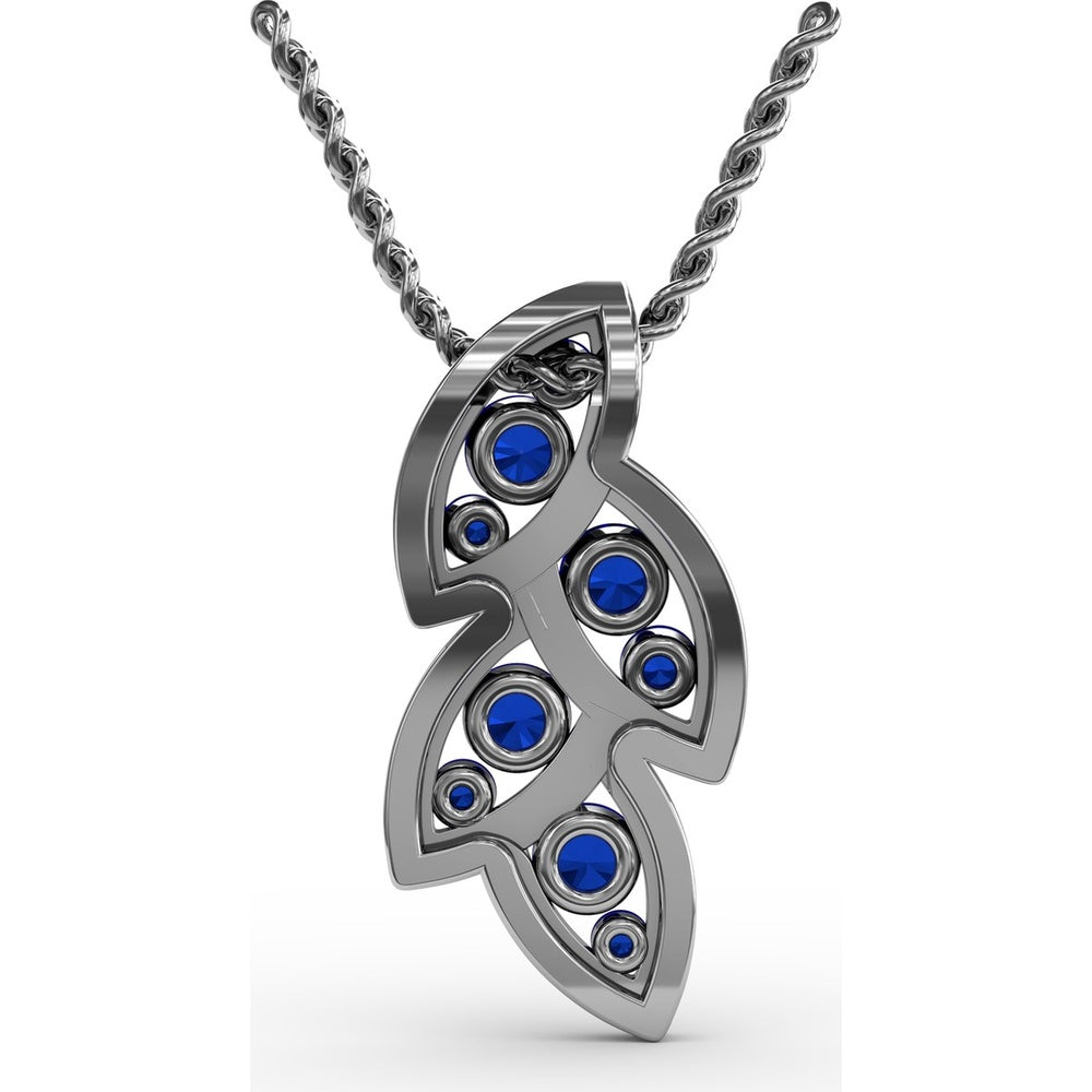 Leaf Motif Pendant with Round Blue Sapphires and Pavé Diamonds by Fana - 0.82 Carat Total Gemstone Weight