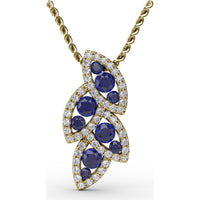 Leaf Motif Pendant with Round Blue Sapphires and Pavé Diamonds by Fana - 0.82 Carat Total Gemstone Weight
