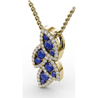 Leaf Motif Pendant with Round Blue Sapphires and Pavé Diamonds by Fana - 0.82 Carat Total Gemstone Weight