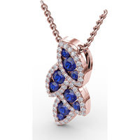 Leaf Motif Pendant with Round Blue Sapphires and Pavé Diamonds by Fana - 0.82 Carat Total Gemstone Weight