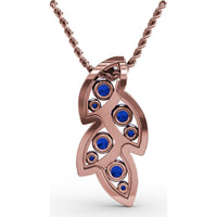 Leaf Motif Pendant with Round Blue Sapphires and Pavé Diamonds by Fana - 0.82 Carat Total Gemstone Weight