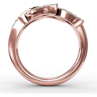 Leaf Motif Ring with Round Emeralds and Pavé Diamond Halo by Fana - 0.93 Carat Total Gemstone Weight