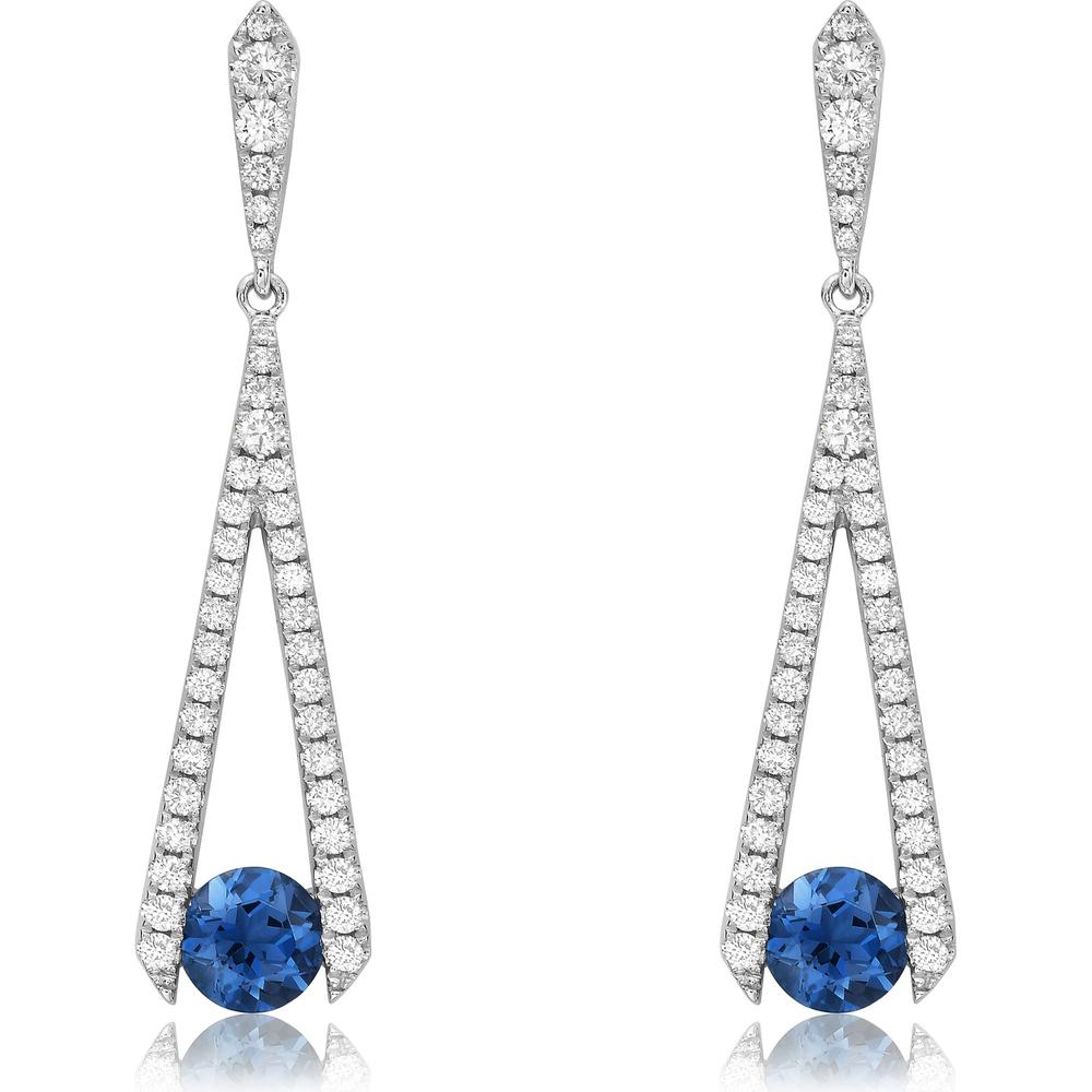 London Blue Topaz and Diamond Omakase Earrings in 18K White Gold by Charles Krypell