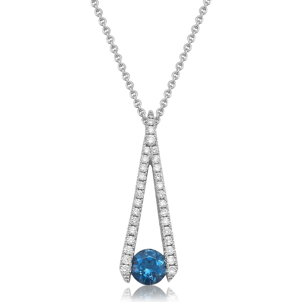 London Blue Topaz and Diamond Omakase Necklace in 18K White Gold by Charles Krypell