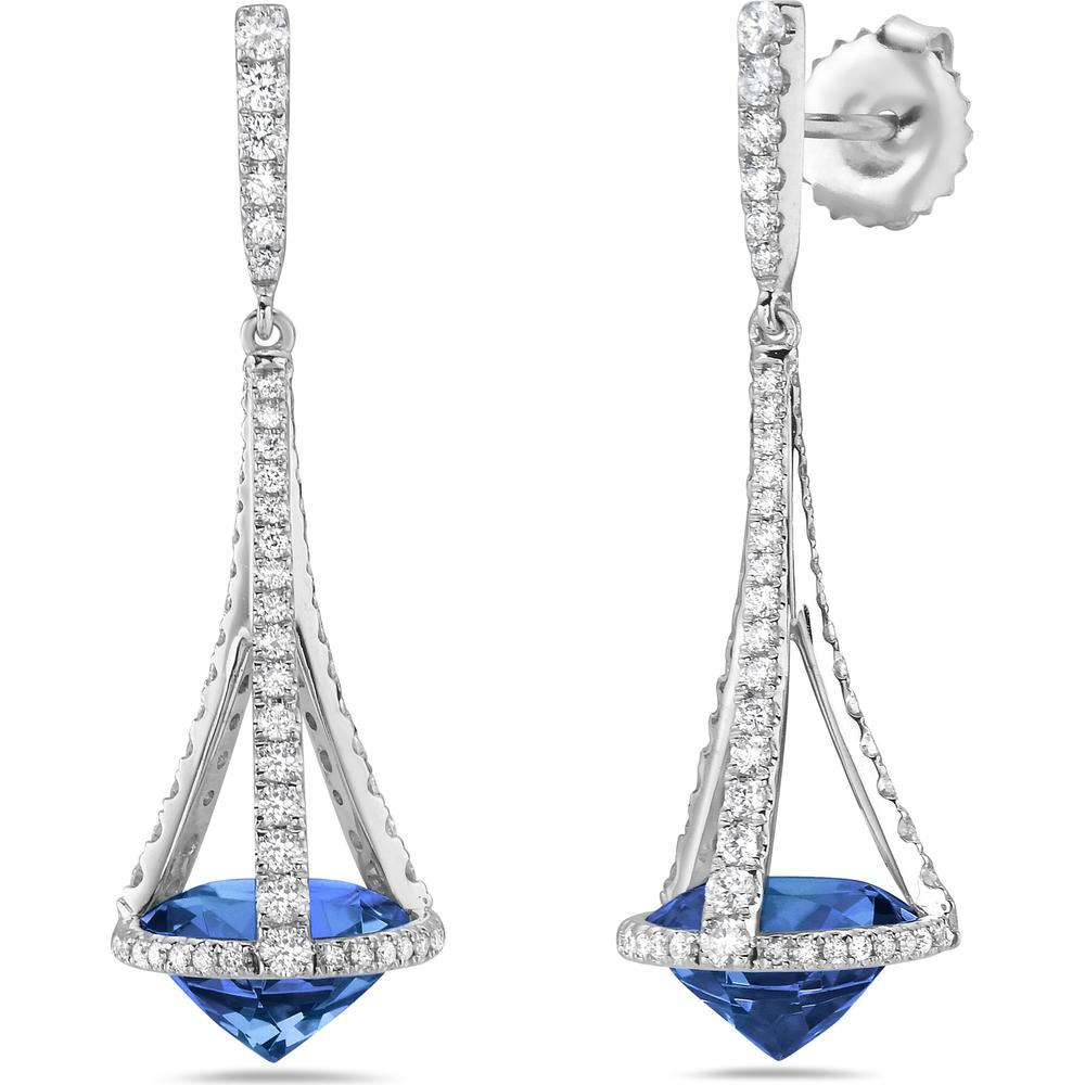 London Blue Topaz and Diamond Paris Earrings in 18K White Gold by Charles Krypell