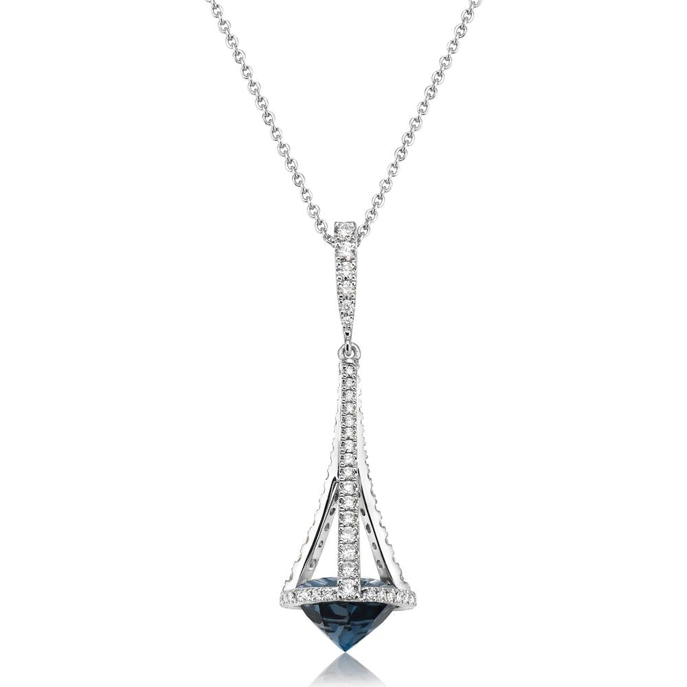 London Blue Topaz and Diamond Paris Pendant Necklace in 18K White Gold by Charles Krypell