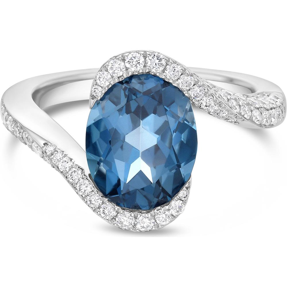 London Blue Topaz and Diamond Pavé Semi Bezel Ring in 18K White Gold by Charles Krypell