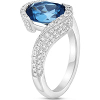 London Blue Topaz and Diamond Pavé Semi Bezel Ring in 18K White Gold by Charles Krypell