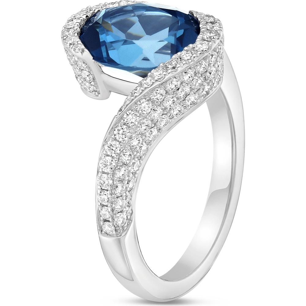 London Blue Topaz and Diamond Pavé Semi Bezel Ring in 18K White Gold by Charles Krypell