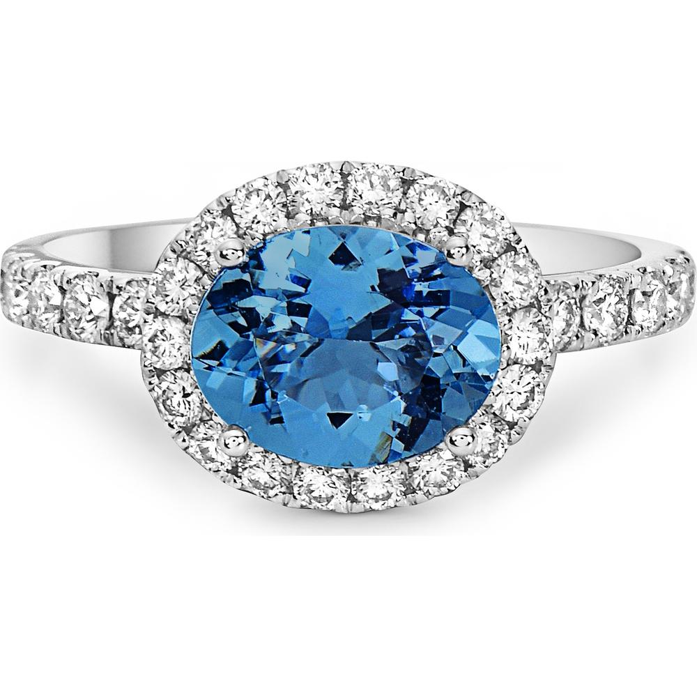 London Blue Topaz and Diamond Rocking Ring in 18K White Gold by Charles Krypell