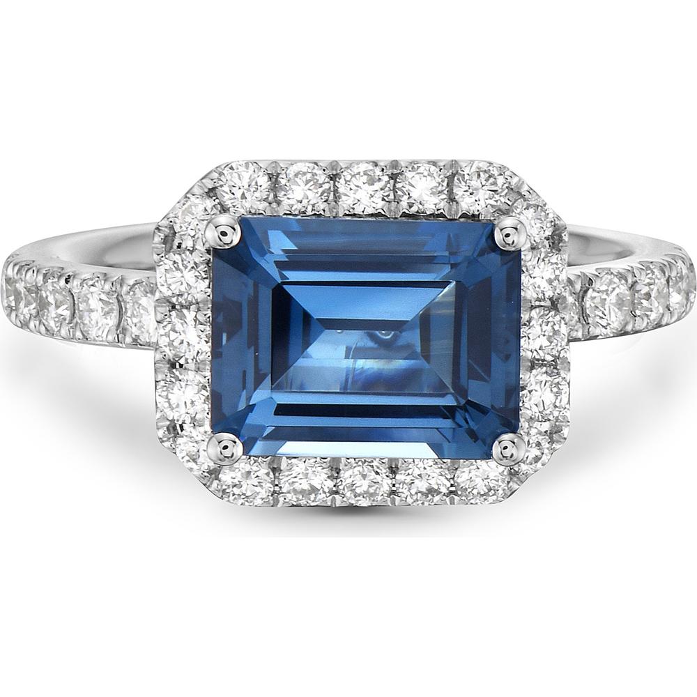 London Blue Topaz and Diamond Rocking Ring in 18K White Gold by Charles Krypell