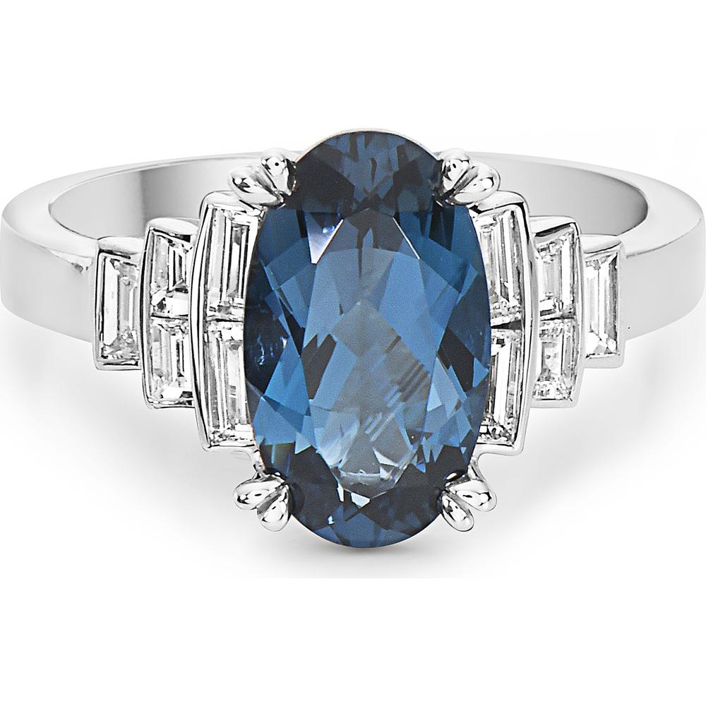 London Blue Topaz and Diamond Step Ring in 18K White Gold by Charles Krypell