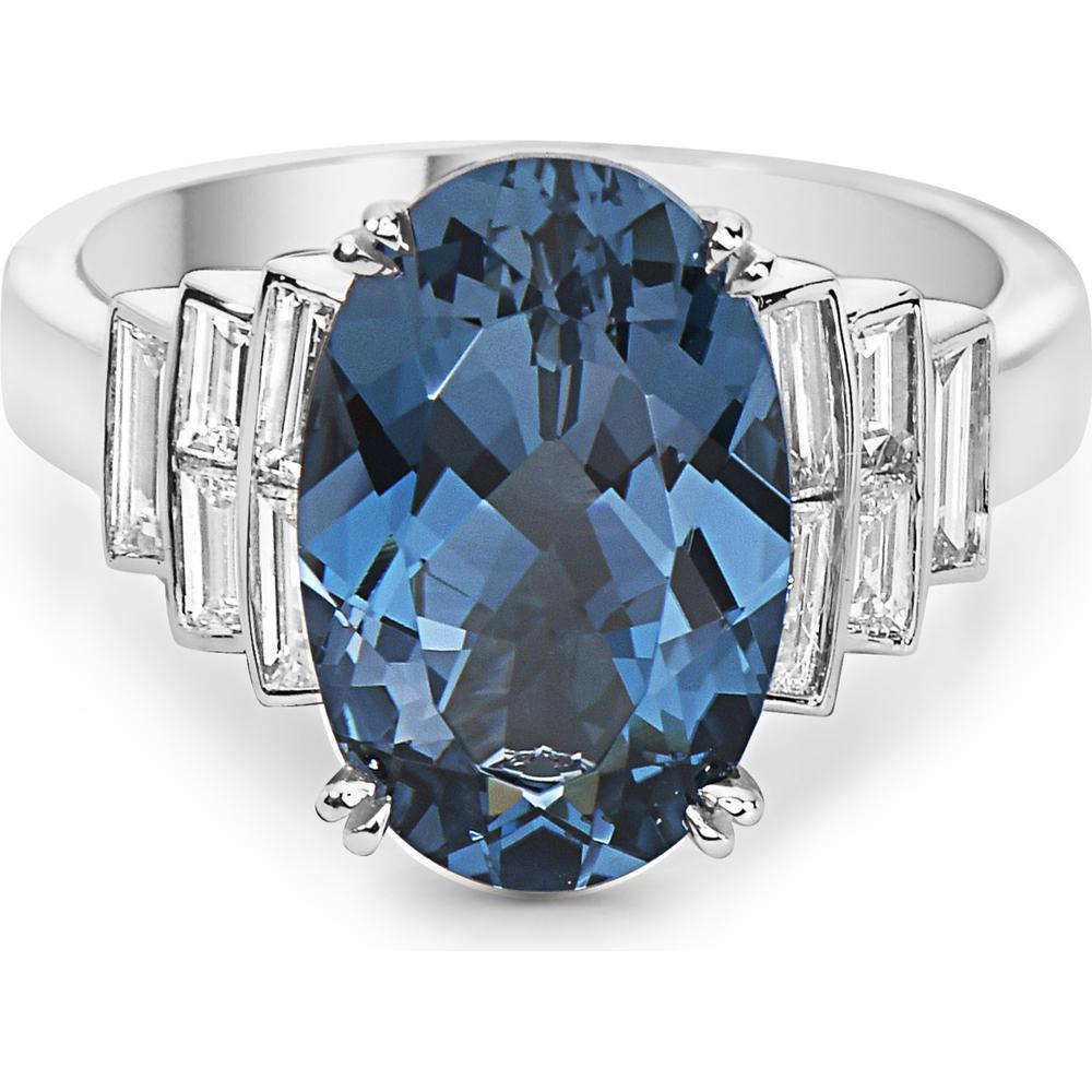 London Blue Topaz Blue and Diamond Step Ring in 18K White Gold by Charles Krypell