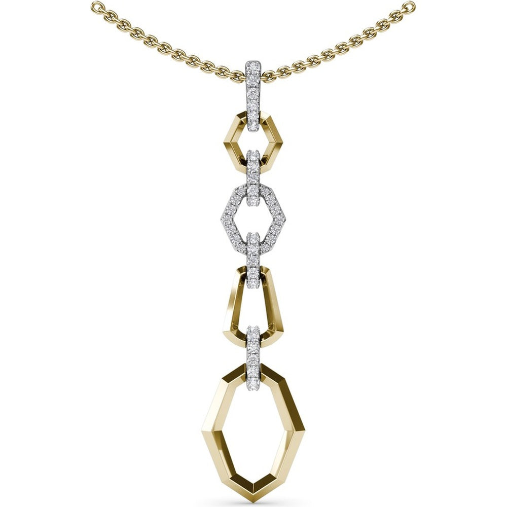 Long Geometric Hexagon Link Pendant with Pavé Diamonds by Fana - 0.66 Carat Total Diamond Weight