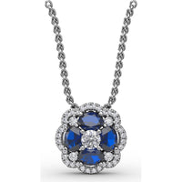 Love in Bloom Floral Pendant with Round Sapphire Cluster and Diamond Halo by Fana - 1.25 Carat Total Gemstone Weight