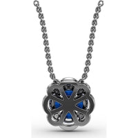 Love in Bloom Floral Pendant with Round Sapphire Cluster and Diamond Halo by Fana - 1.25 Carat Total Gemstone Weight