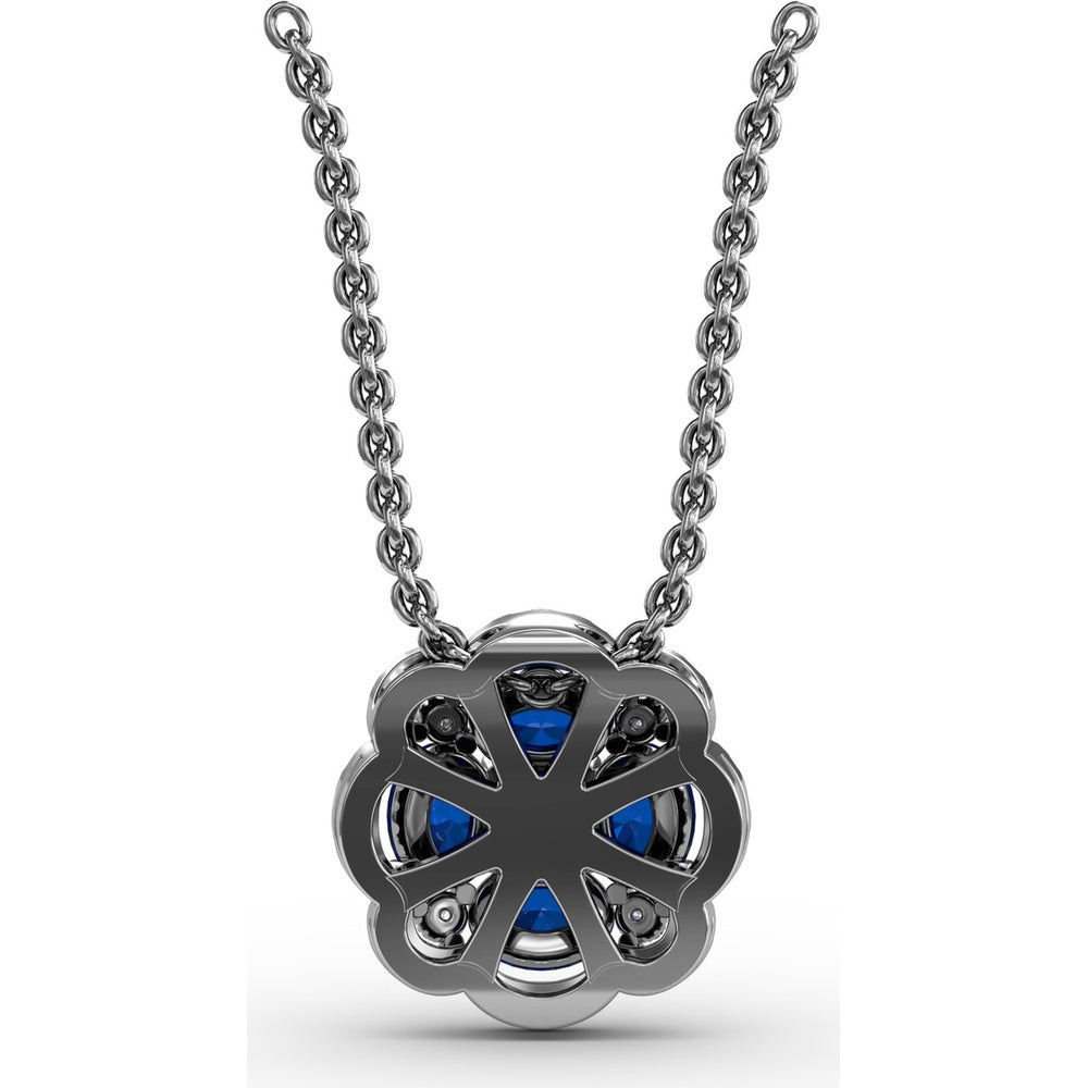 Love in Bloom Floral Pendant with Round Sapphire Cluster and Diamond Halo by Fana - 1.25 Carat Total Gemstone Weight