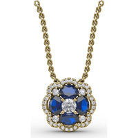 Love in Bloom Floral Pendant with Round Sapphire Cluster and Diamond Halo by Fana - 1.25 Carat Total Gemstone Weight