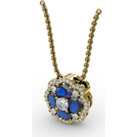 Love in Bloom Floral Pendant with Round Sapphire Cluster and Diamond Halo by Fana - 1.25 Carat Total Gemstone Weight