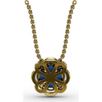 Love in Bloom Floral Pendant with Round Sapphire Cluster and Diamond Halo by Fana - 1.25 Carat Total Gemstone Weight