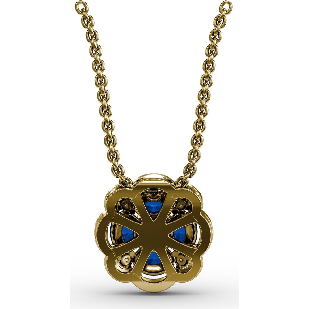 Love in Bloom Floral Pendant with Round Sapphire Cluster and Diamond Halo by Fana - 1.25 Carat Total Gemstone Weight