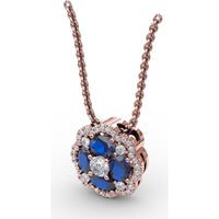 Love in Bloom Floral Pendant with Round Sapphire Cluster and Diamond Halo by Fana - 1.25 Carat Total Gemstone Weight