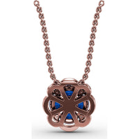 Love in Bloom Floral Pendant with Round Sapphire Cluster and Diamond Halo by Fana - 1.25 Carat Total Gemstone Weight