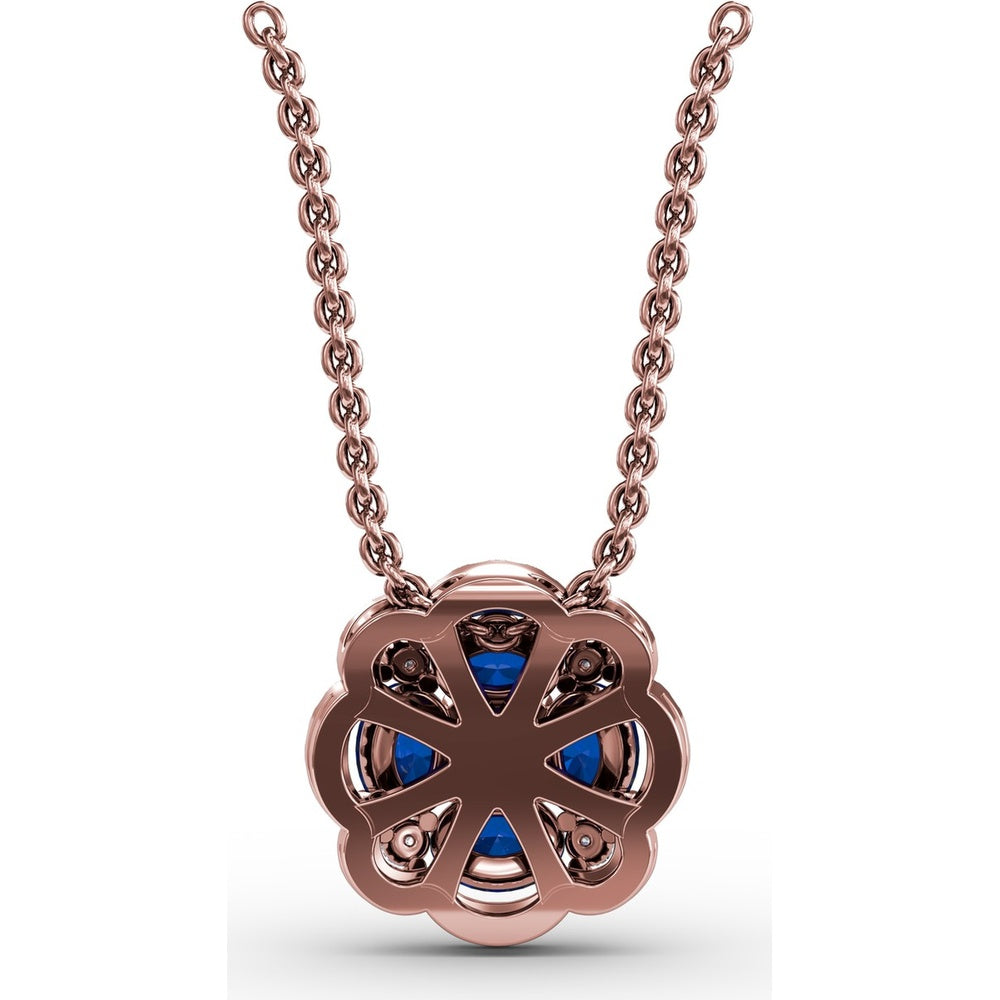 Love in Bloom Floral Pendant with Round Sapphire Cluster and Diamond Halo by Fana - 1.25 Carat Total Gemstone Weight