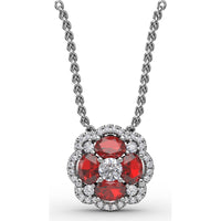 Love in Bloom Pendant with Round Ruby Cluster and Pavé Diamond Halo by Fana - 1.25 Carat Total Gemstone Weight