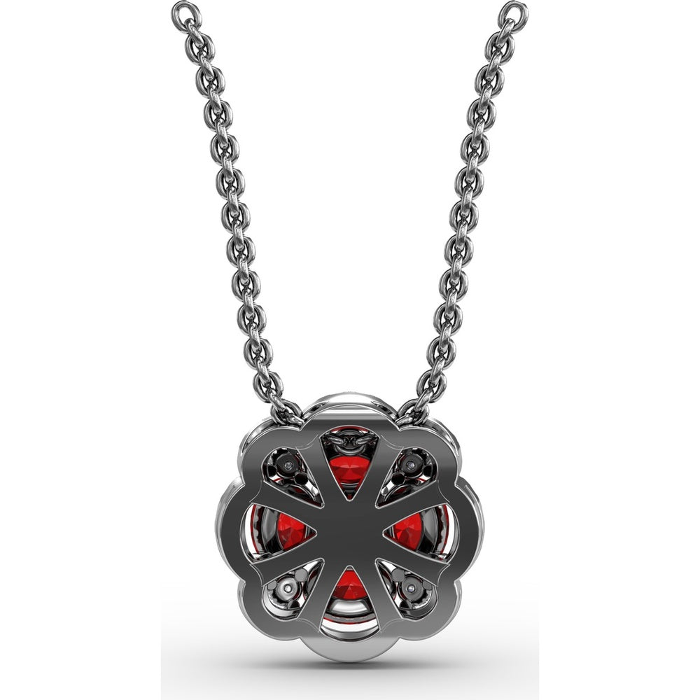 Love in Bloom Pendant with Round Ruby Cluster and Pavé Diamond Halo by Fana - 1.25 Carat Total Gemstone Weight