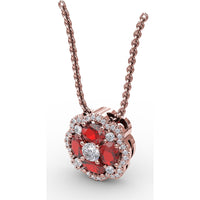 Love in Bloom Pendant with Round Ruby Cluster and Pavé Diamond Halo by Fana - 1.25 Carat Total Gemstone Weight