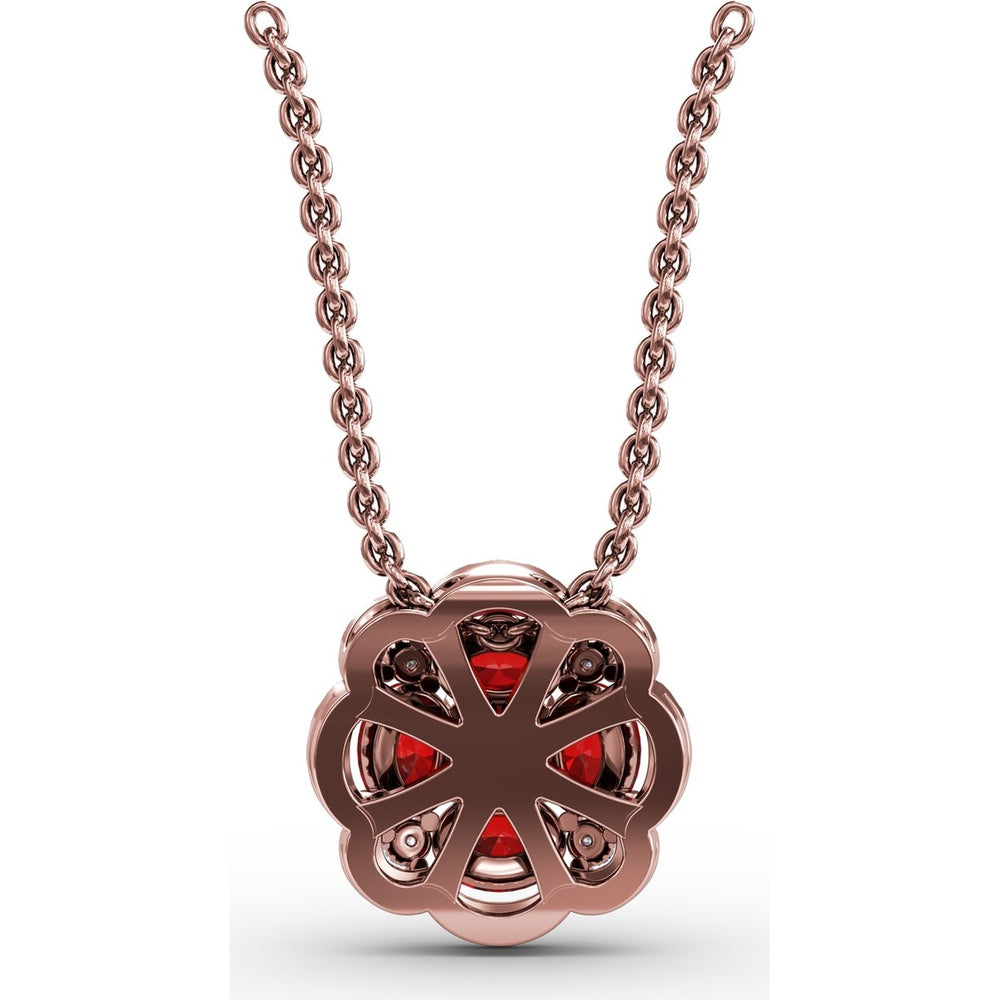 Love in Bloom Pendant with Round Ruby Cluster and Pavé Diamond Halo by Fana - 1.25 Carat Total Gemstone Weight