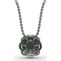 "Love in Bloom" Quatrefoil Pendant with Cushion Cut Emeralds and Diamond Halo by Fana - 0.97 Carat Total Gemstone Weight