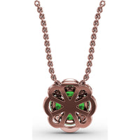 "Love in Bloom" Quatrefoil Pendant with Cushion Cut Emeralds and Diamond Halo by Fana - 0.97 Carat Total Gemstone Weight