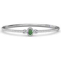 Love Knot Bangle Bracelet with Cushion Cut Emerald and Pavé Diamonds by Fana - 1.48 Carat Total Gemstone Weight