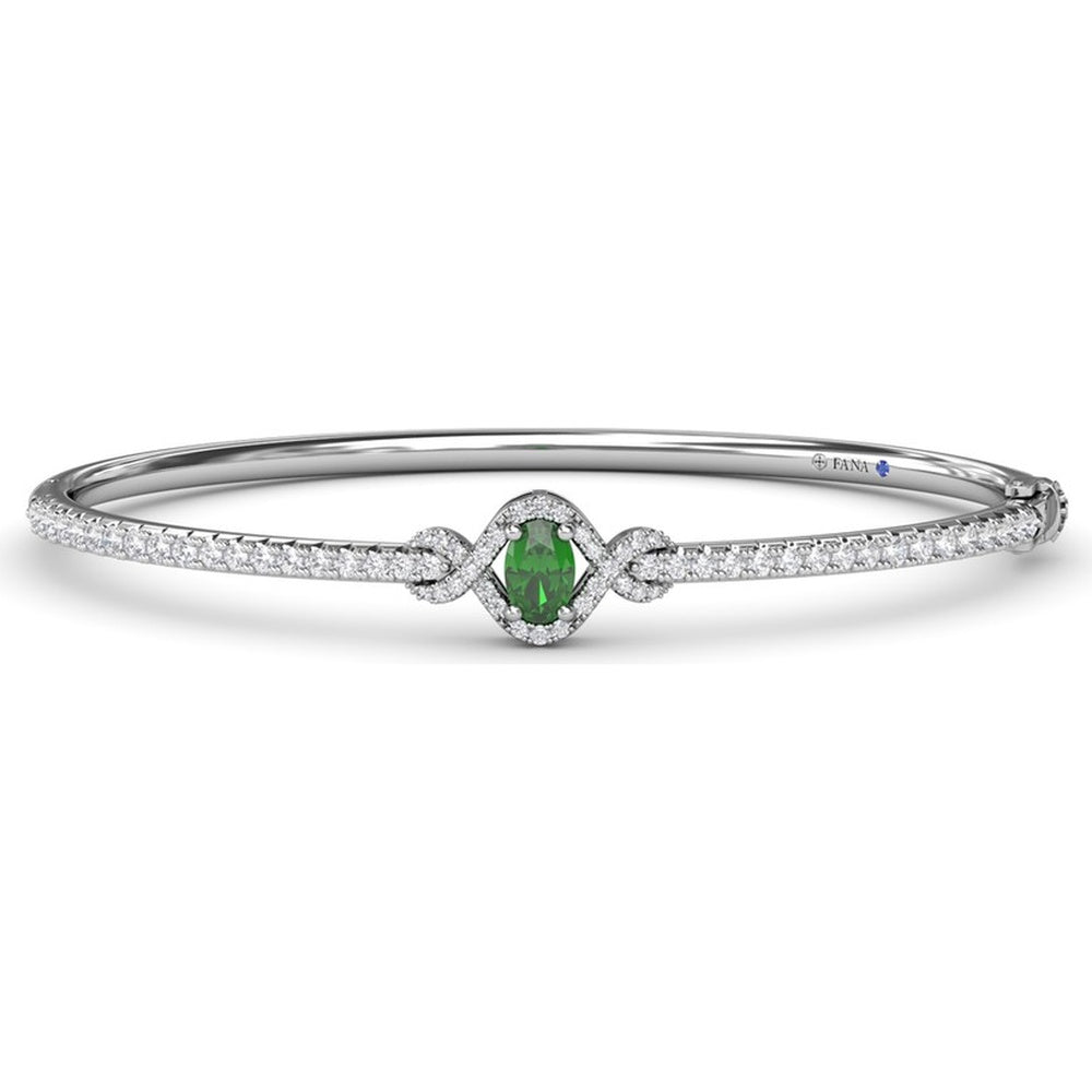 Love Knot Bangle Bracelet with Cushion Cut Emerald and Pavé Diamonds by Fana - 1.48 Carat Total Gemstone Weight