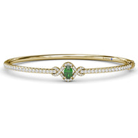 Love Knot Bangle Bracelet with Cushion Cut Emerald and Pavé Diamonds by Fana - 1.48 Carat Total Gemstone Weight