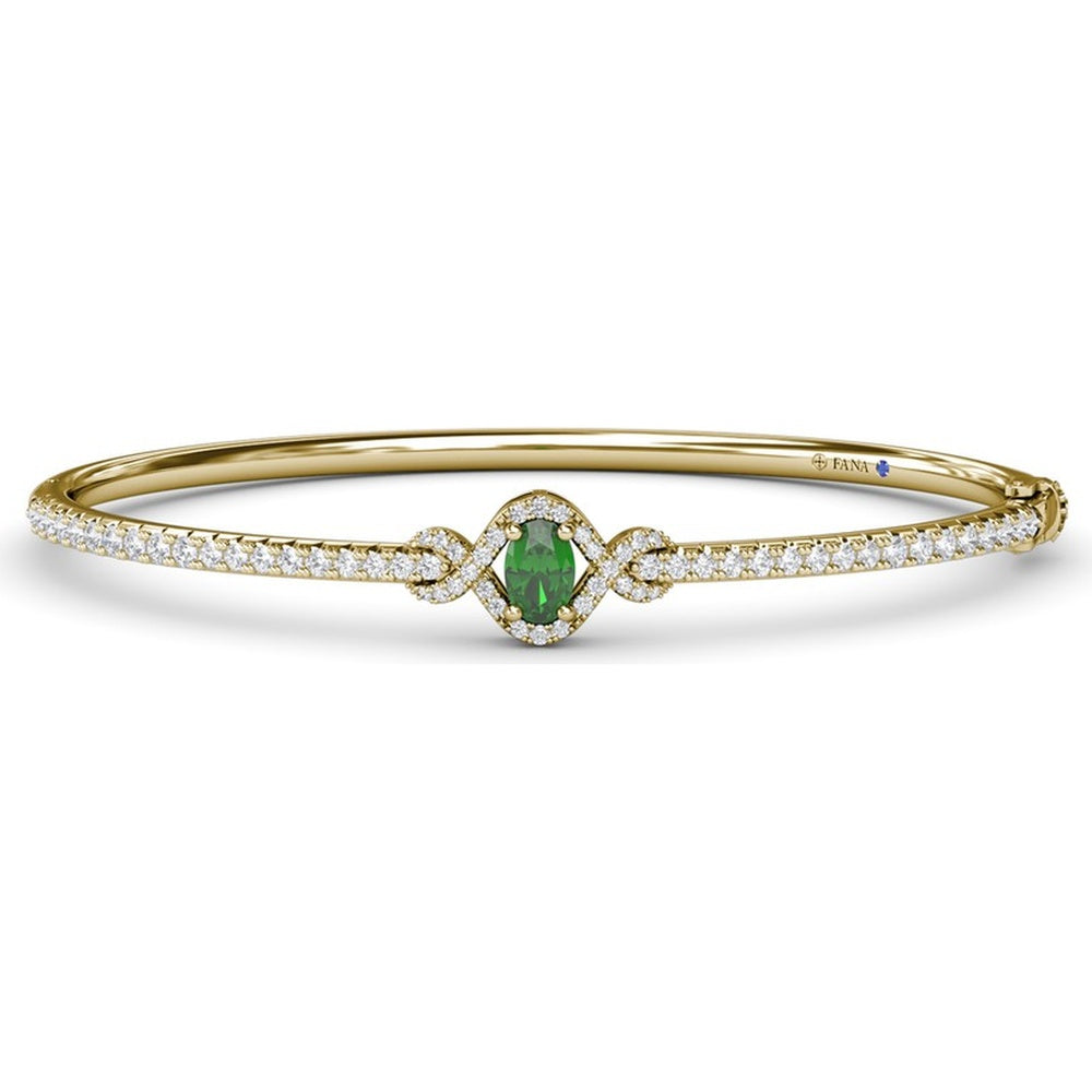 Love Knot Bangle Bracelet with Cushion Cut Emerald and Pavé Diamonds by Fana - 1.48 Carat Total Gemstone Weight
