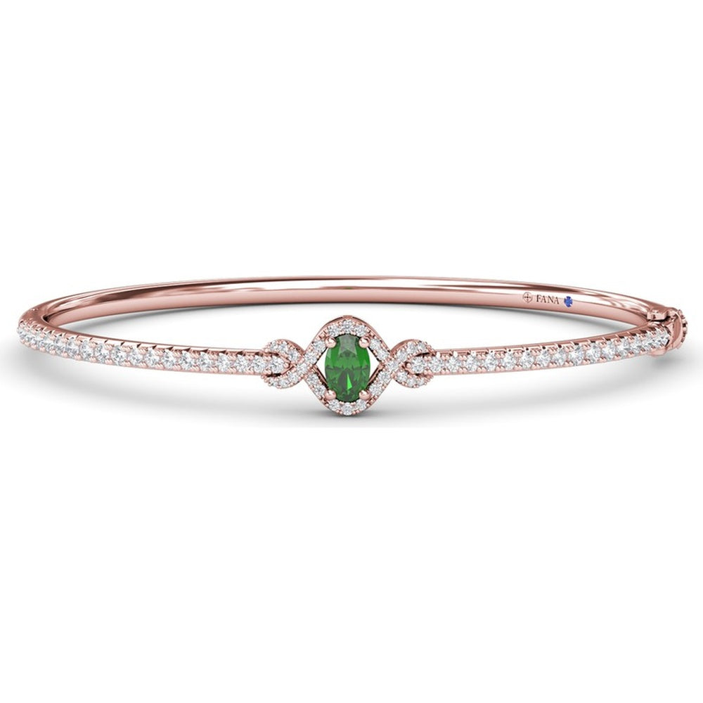 Love Knot Bangle Bracelet with Cushion Cut Emerald and Pavé Diamonds by Fana - 1.48 Carat Total Gemstone Weight