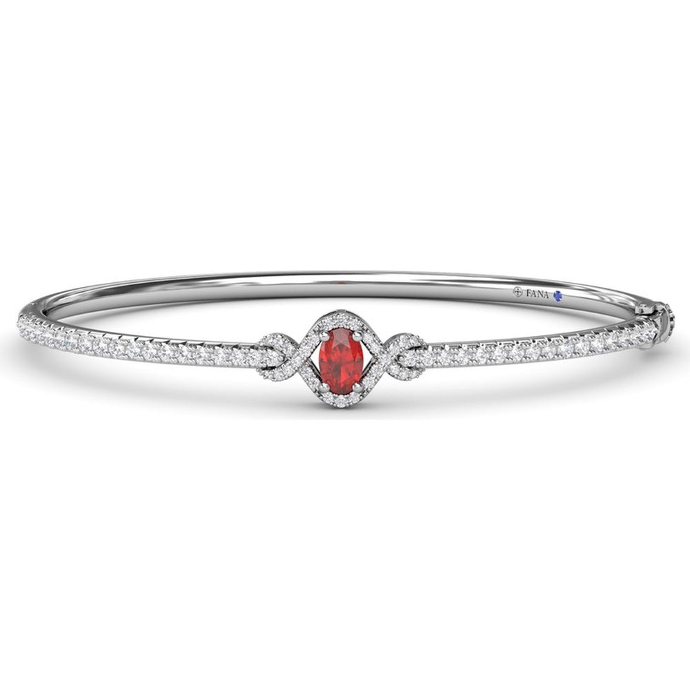 Love Knot Bangle Bracelet with Oval Ruby and Pavé Diamonds by Fana - 1.66 Carat Total Gemstone Weight