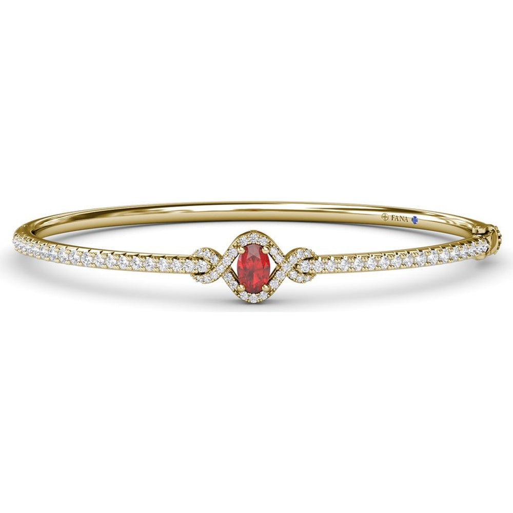 Love Knot Bangle Bracelet with Oval Ruby and Pavé Diamonds by Fana - 1.66 Carat Total Gemstone Weight