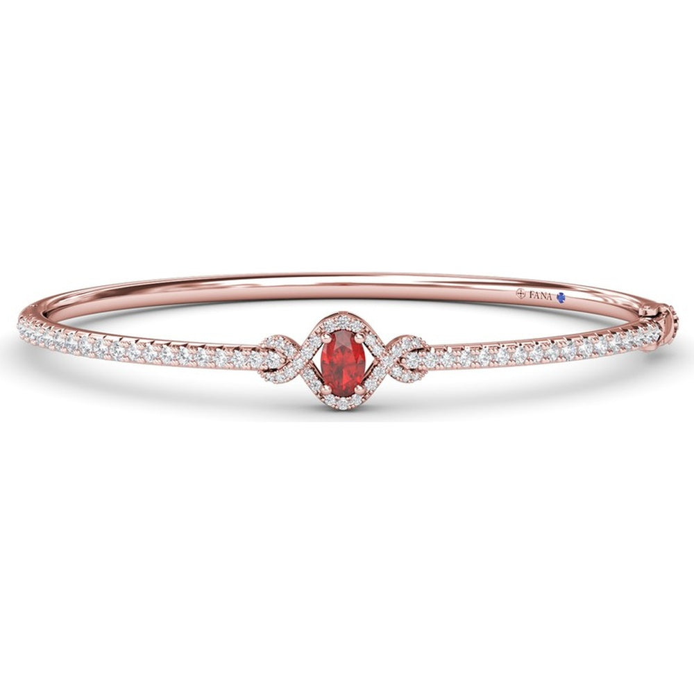 Love Knot Bangle Bracelet with Oval Ruby and Pavé Diamonds by Fana - 1.66 Carat Total Gemstone Weight