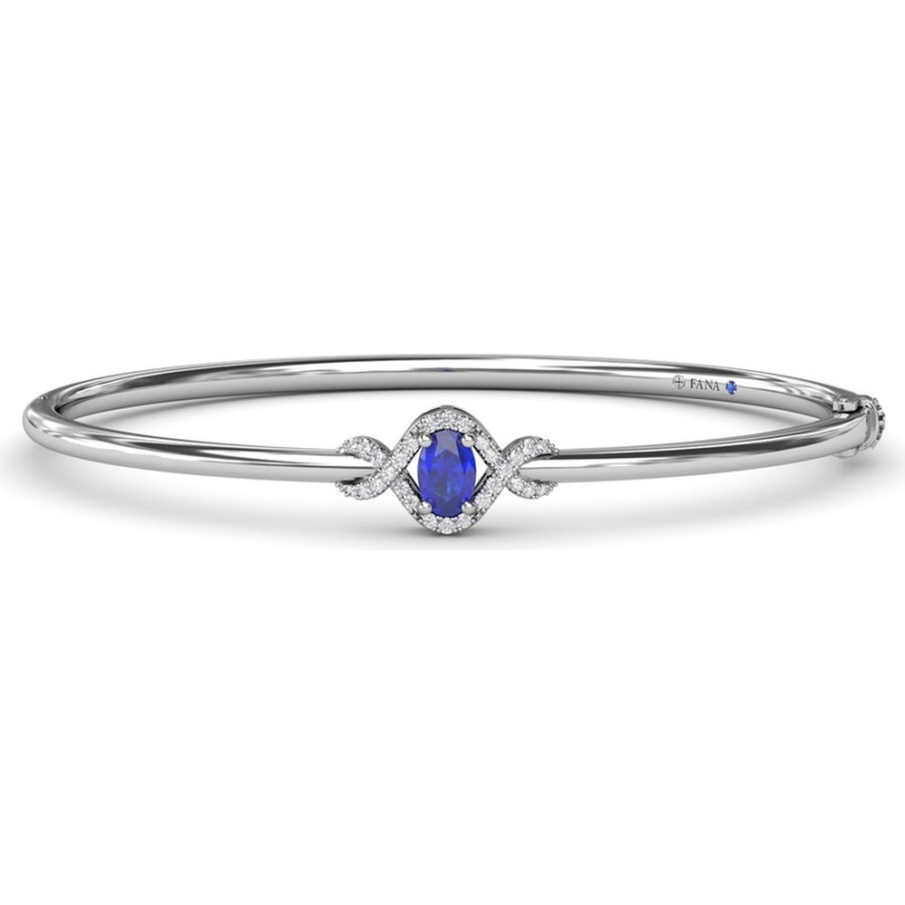 Love Knot Bangle Bracelet with Oval Sapphire and Pavé Diamond Halo by Fana - 0.83 Carat Total Gemstone Weight
