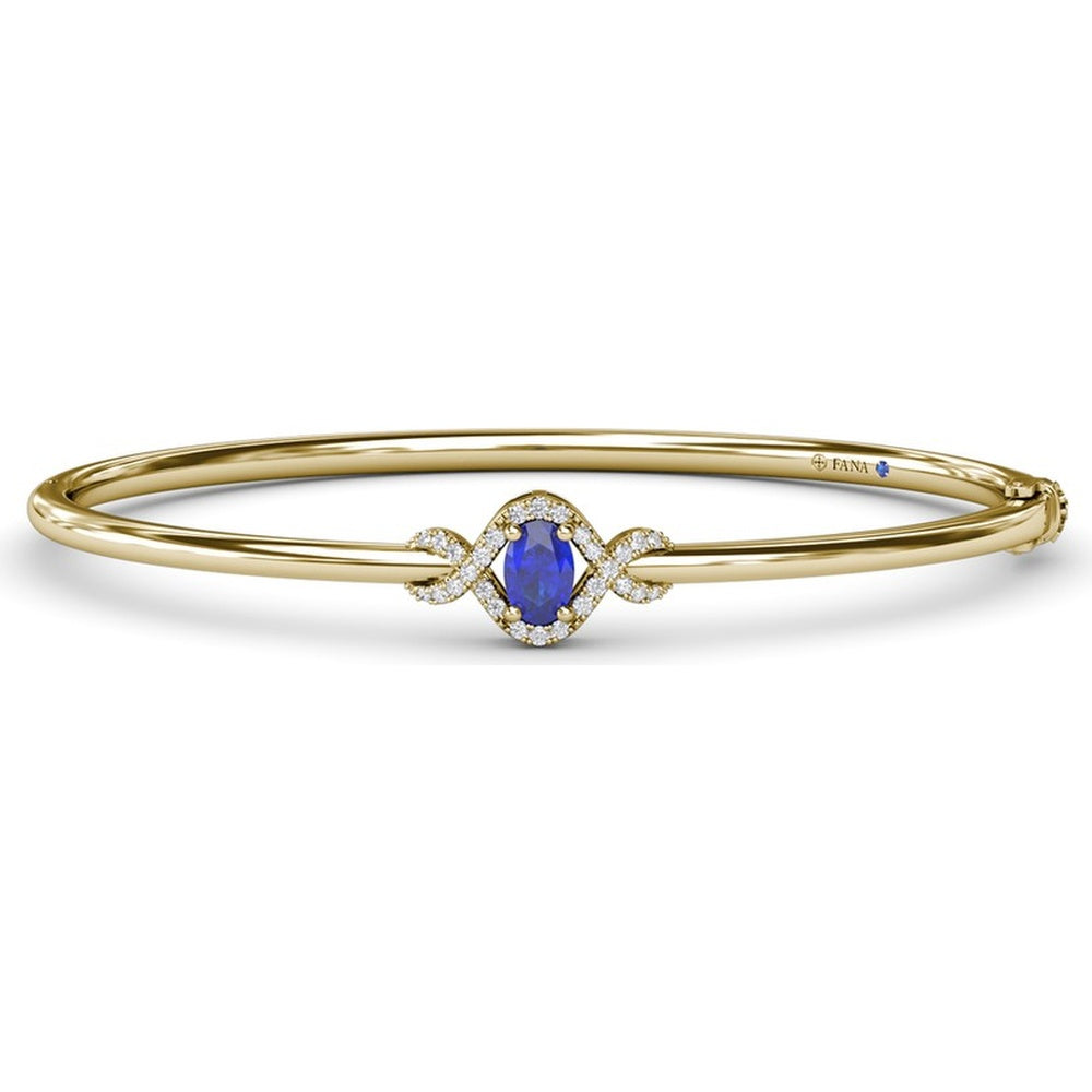 Love Knot Bangle Bracelet with Oval Sapphire and Pavé Diamond Halo by Fana - 0.83 Carat Total Gemstone Weight