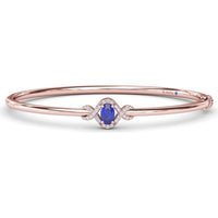 Love Knot Bangle Bracelet with Oval Sapphire and Pavé Diamond Halo by Fana - 0.83 Carat Total Gemstone Weight