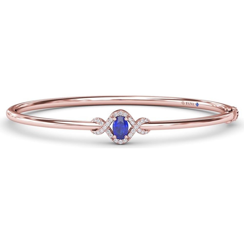 Love Knot Bangle Bracelet with Oval Sapphire and Pavé Diamond Halo by Fana - 0.83 Carat Total Gemstone Weight