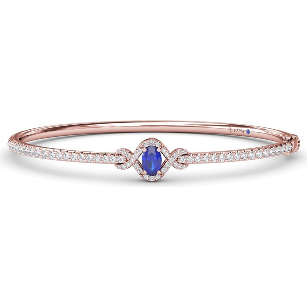 Love Knot Bangle Bracelet with Oval Sapphire and Pavé Diamonds by Fana - 1.66 Carat Total Gemstone Weight