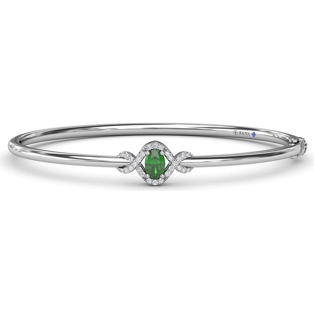 Love Knot Bangle Bracelet with Pavé Diamond Halo and Emerald Center Stone by Fana - 0.65 Carat Total Gemstone Weight